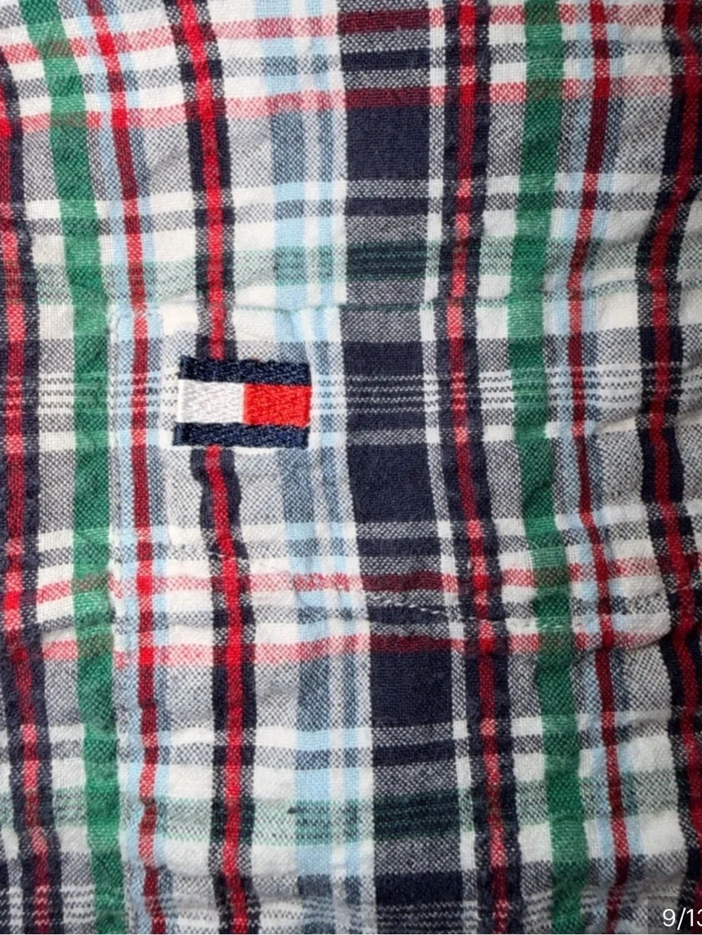 Tommy Hilfiger Boys Plaid Shirt L 10-12 Short Sleeve Logo Pocket